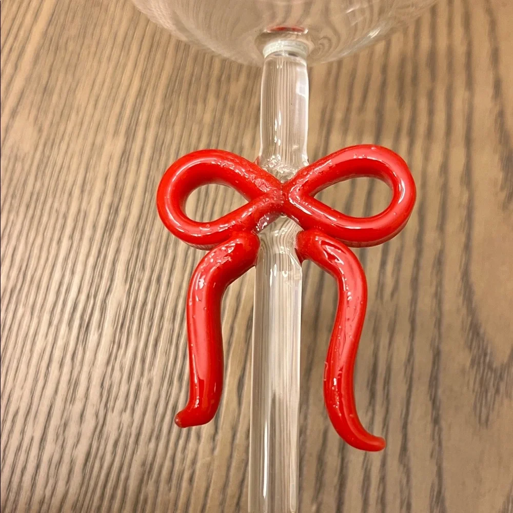 Anthropologie Glass with Red Bow Detail - Picture 3 of 4